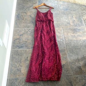 Burgundy Gigi geo sequin dress.